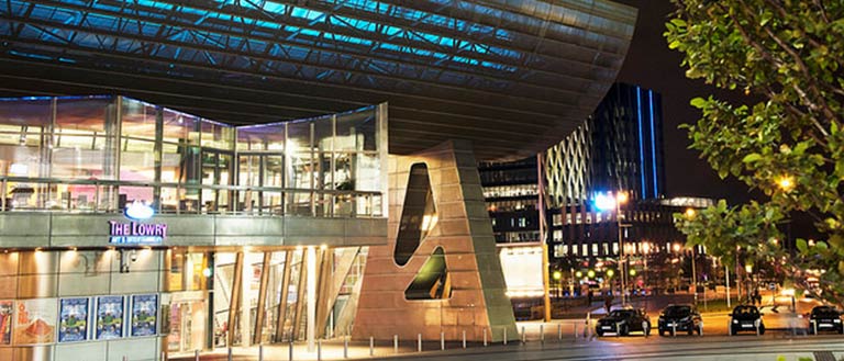 Facade of The Lowry at night