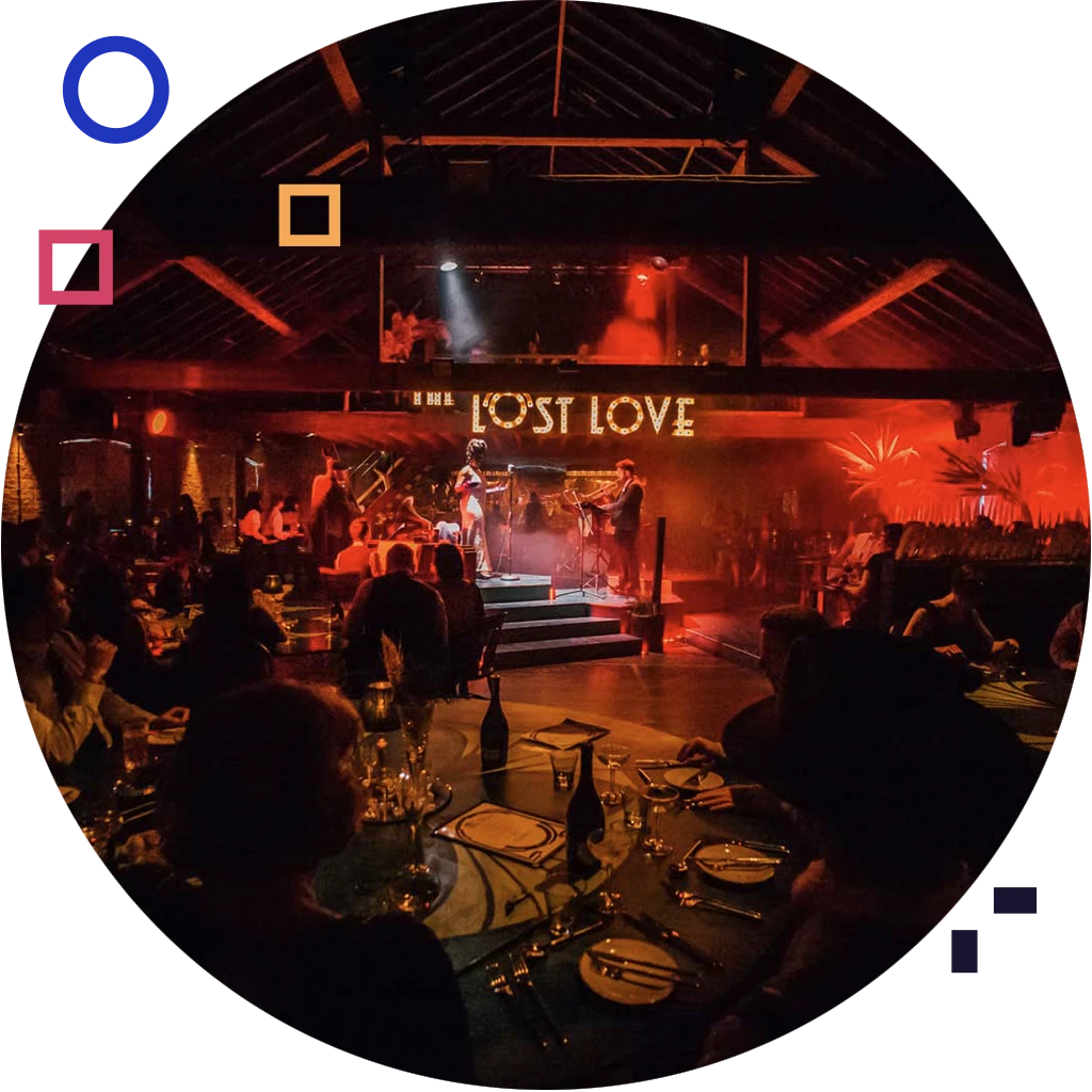 Live immersive performance with dining and table-side ordering supported by pointOne