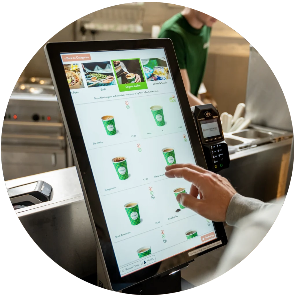 customer using a self serve screen