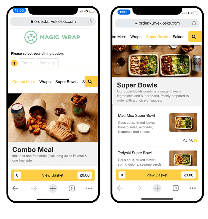 Magic Wrap’s branded online menu using Mobile Order & Pay for fast, contactless food ordering and upselling opportunities