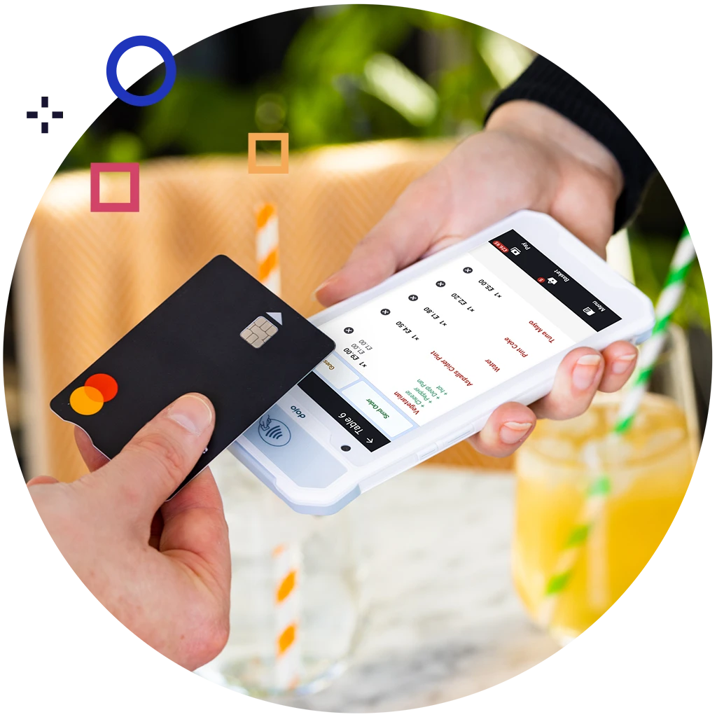 pointOne Go - person using a mastercard to pay using a handheld scanner